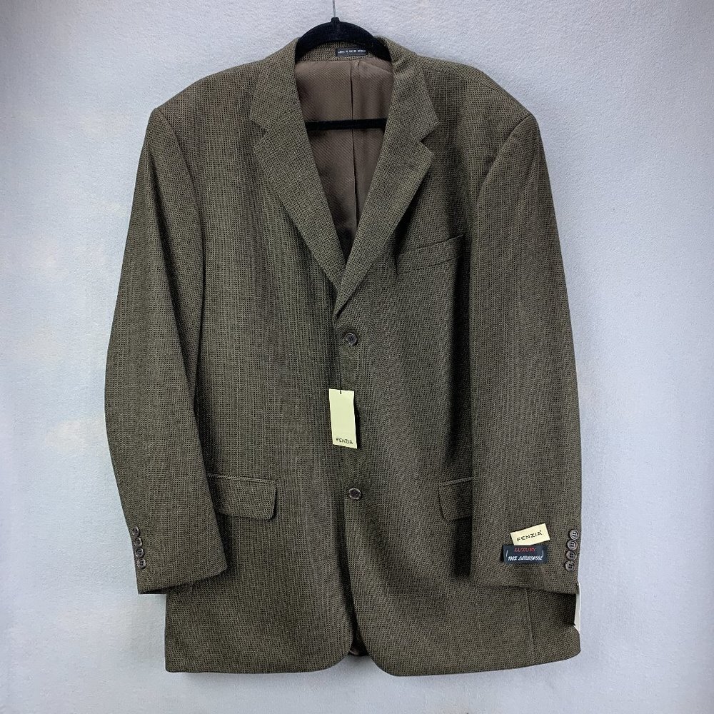 Fenzia Sport Coat Mens 44 Long Lambs Wool‎ 3 Button Closure Blazer Checkered